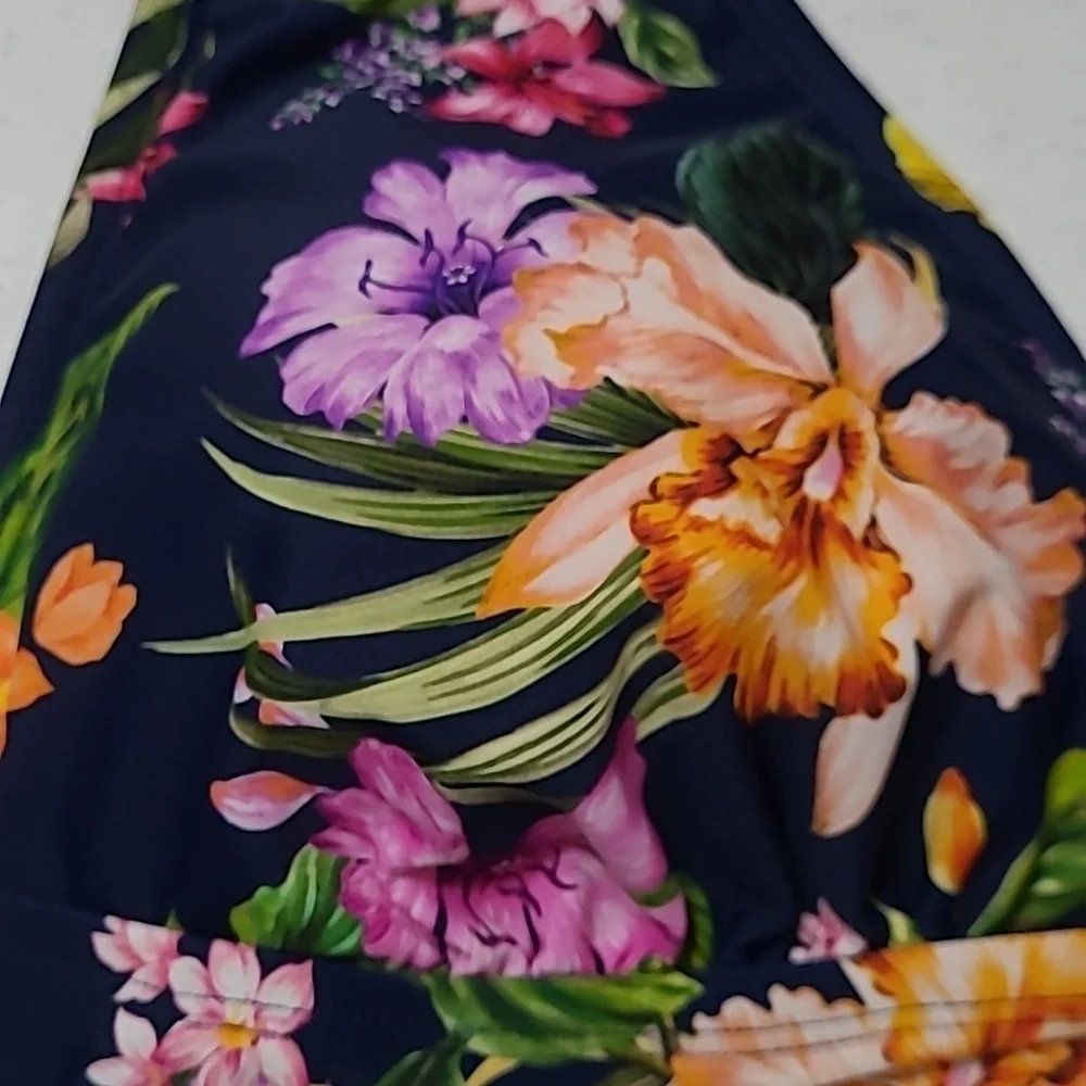 Kona Sol Navy Blue Floral Triangle Bikini Top size XL